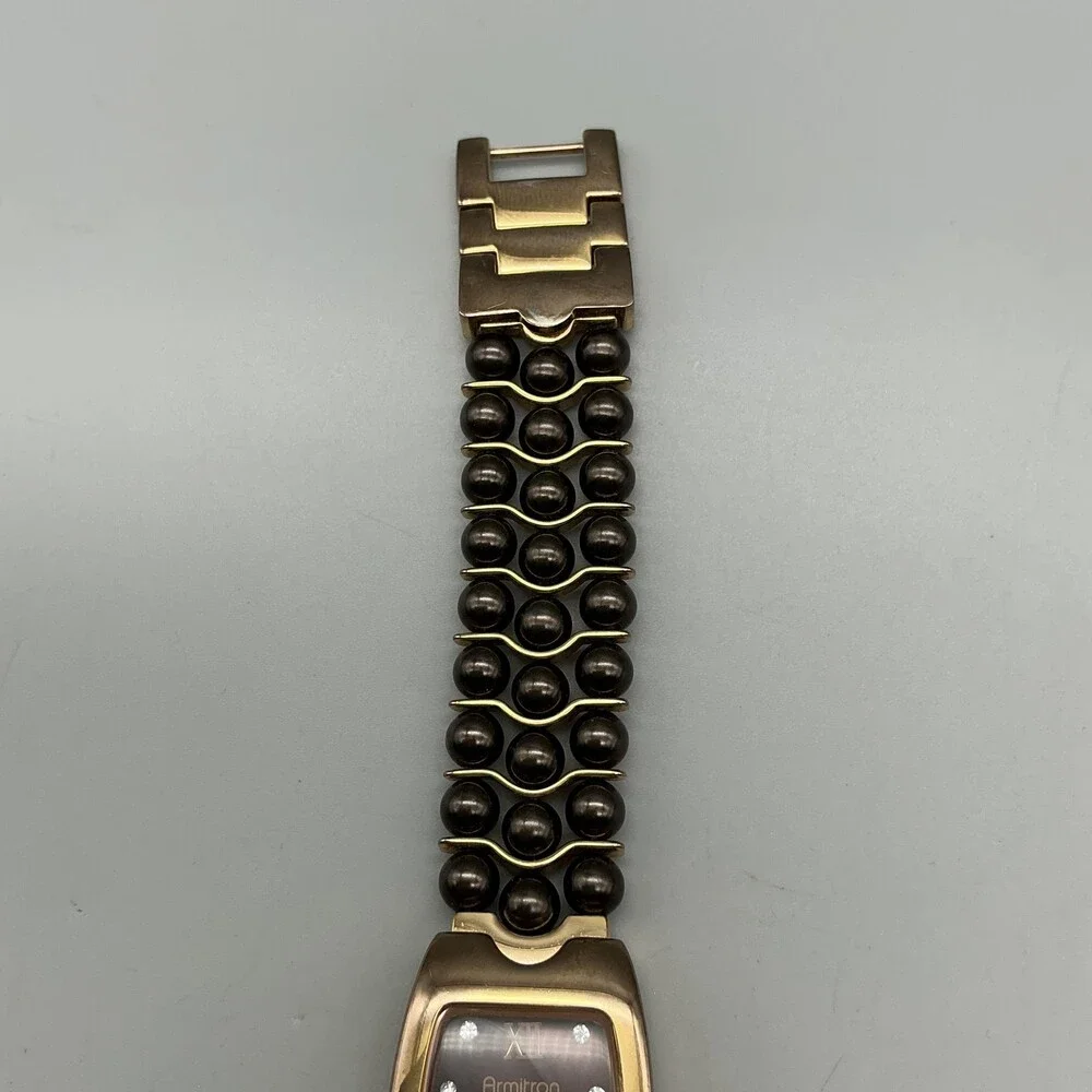Armitron Now Women Watch 20mm Abalone Brown Gold Tone Bracelet New Battery 7.75